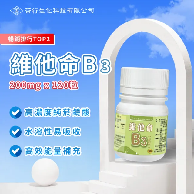 【苦行生化科技】維他命B3 3罐組(共360粒/3罐 菸鹼酸 台灣製維他命 健康補充劑 能量代謝)