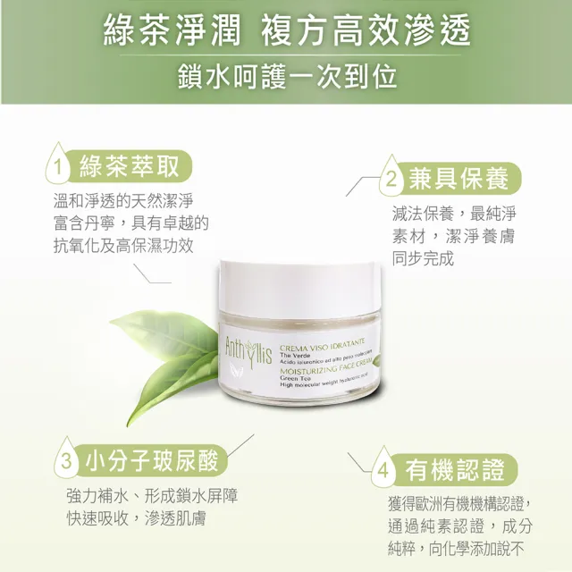 【義大利 安舒綠 ANTHYLLIS】綠茶玻尿酸深層保濕霜(50ml)