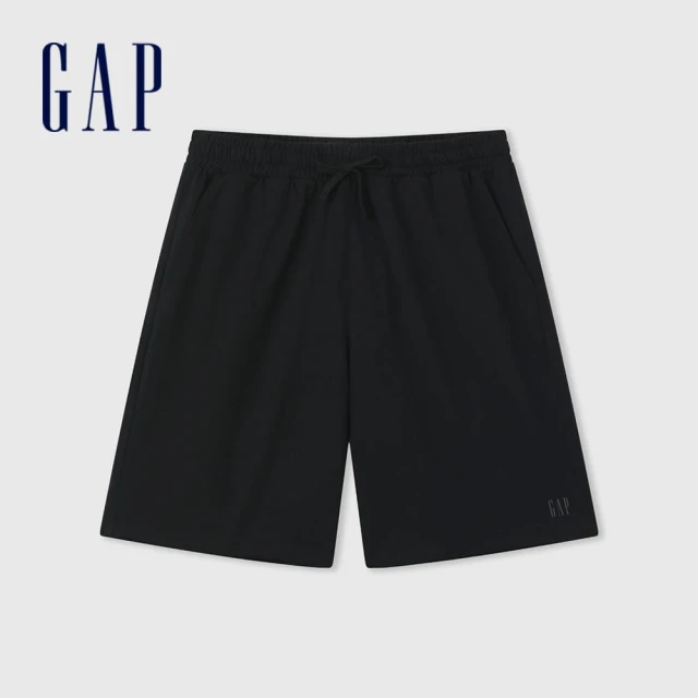 GAP 男裝 Logo純棉印花抽繩鬆緊短褲-黑色(608922)