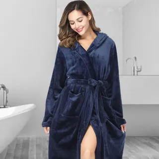 【TLYS-J】連帽法蘭絨吸水浴袍 男女睡袍 睡衣 浴衣 居家服 桑拿服 酒店成人浴袍 晨袍