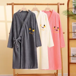 【TLYS-J】菠蘿格吸水浴袍 男女睡袍 桑拿服 保暖蓄熱親膚睡衣 家居服 情侶睡衣(四季可穿)