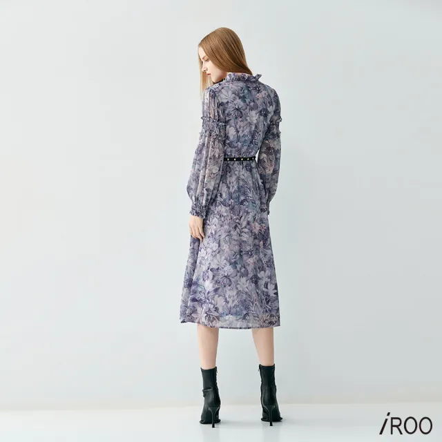 【iROO】迷霧紫藤花長版洋裝