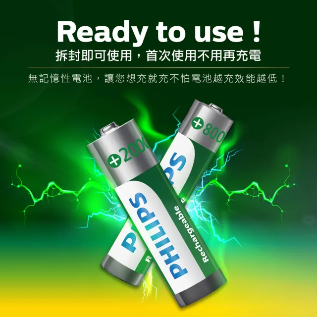 【PHILIPS】低自放鎳氫充電電池AAA 4號 800mAh  共8顆(4入*2)