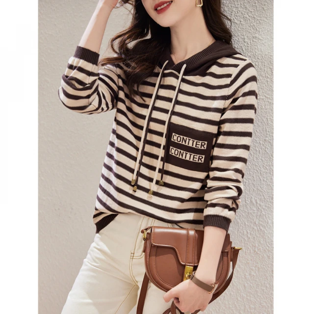 Very Buy 非常勸敗Very Buy 非常勸敗 預購/秋冬羊毛衫女條紋連帽棉質上衣寬鬆針織內搭上衣
