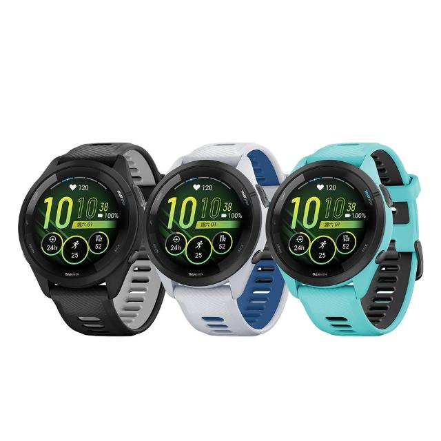 Garmin Forerunner 265 是專業路跑手錶，搭載 GPS 定位、心率偵測、內建音樂播放、防潑水設計、睡眠監測、計步、久坐提醒，以及簡訊、Email、社群訊息通知與行動支付功能。支援 iOS 與 Android 系統，銀幕尺寸 2 吋以下，待機時間長達 8-30 天。多款顏色選擇：265 率性黑、活力白、奔放藍；265s 率性黑、活力白、甜心粉。NCC 認證碼：CCAF22LP2100T4。適合路跑愛好者，提升運動追蹤效率。