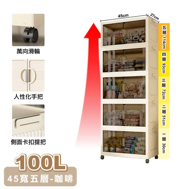 【ONE HOUSE】45寬 100L 艾蜜莉折疊收納櫃_五層 1入(收納架/收納箱/置物櫃/置物架/電器櫃/收納車)