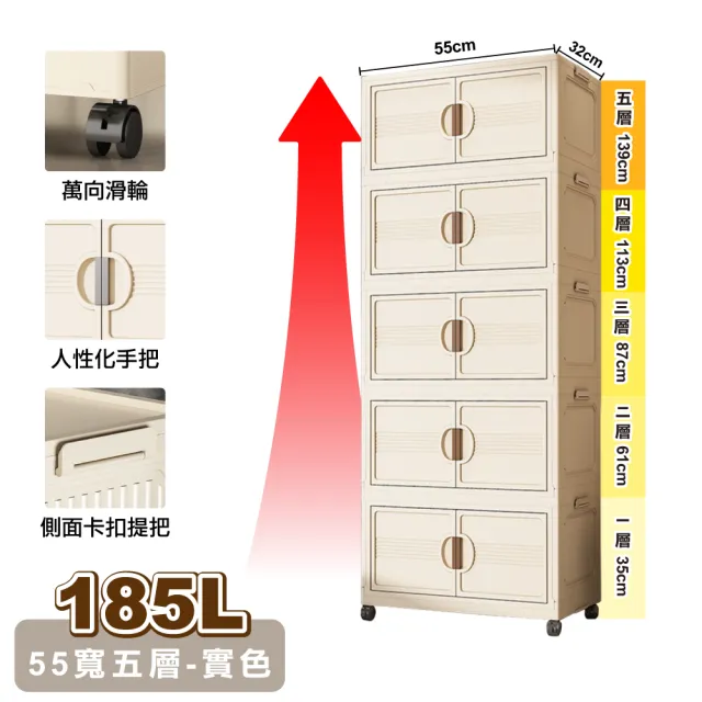 【ONE HOUSE】55寬 185L 艾蜜莉折疊收納櫃_五層 1入(收納架/收納箱/置物櫃/置物架/電器櫃/收納車)