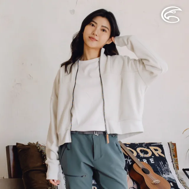 【ADISI】女環保紗針織休閒保暖外套 AJ2421081 迷霧白/ S-2XL(磨毛 吸濕 排汗 針織外套)