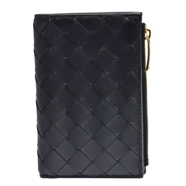 【BOTTEGA VENETA 寶緹嘉】經典大格編織小牛皮暗釦直立式中夾(黑色667468-VCPP2-8425)
