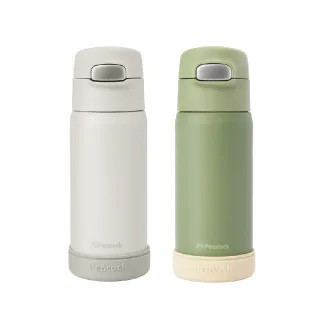 【Peacock 日本孔雀】莫蘭迪316不鏽鋼 一鍵彈開吸管式保冷保溫杯400ML(防撞矽膠底座)