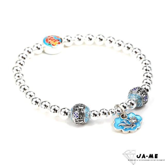 【JA-ME】千足銀琺瑯彩繪珠手鍊 如意魚