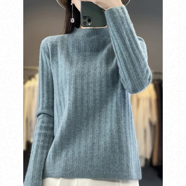 Very Buy 非常勸敗Very Buy 非常勸敗 預購/羊毛衫女秋冬100%純羊毛針織衫半高領寬鬆內搭上衣豎條毛衫