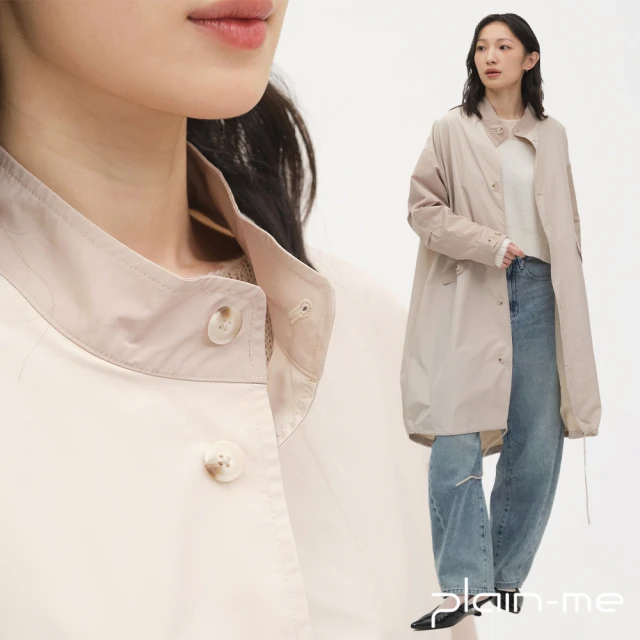 plain-me SAAKO 立領拼色風衣外套 SAA1117-251(女款 共2色 外套 風衣 休閒外套)