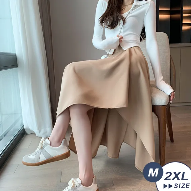 【LANNI 藍尼】★時尚優雅高腰不規則百褶裙(裙子/高腰裙/傘狀裙/A字裙/素色/日系)