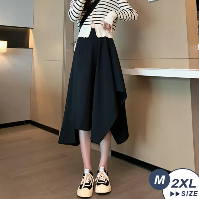 【LANNI 藍尼】★時尚優雅高腰不規則百褶裙(裙子/高腰裙/傘狀裙/A字裙/素色/日系)
