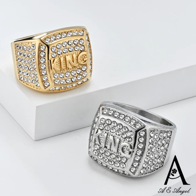 ANGEL 王者KING滿鑽華麗不鏽鋼中性寬版戒指(2色戒圍