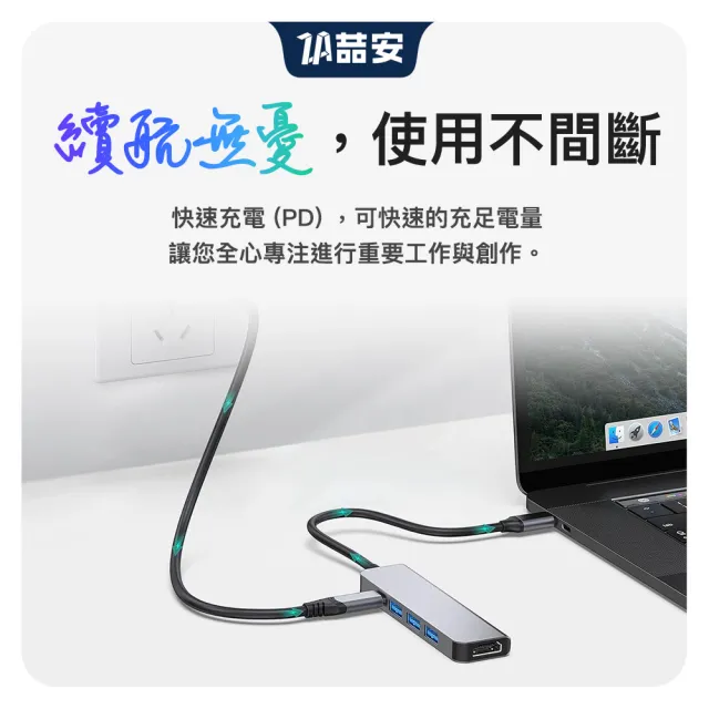 【ZA喆安】5合1 USB Type-C HUB轉接集線器(支援Type-C HDMI投影/PD快速充電/3.2 Gen1資料傳輸)