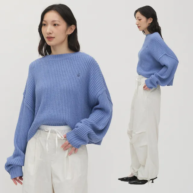 【plain-me】SAAKO 女生上衣 針織毛衣 短版上衣 女裝 長袖毛衣 圓領粗_SAA0308-251