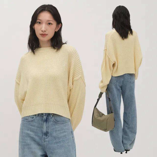 【plain-me】SAAKO 女生上衣 針織毛衣 短版上衣 女裝 長袖毛衣 圓領粗_SAA0308-251
