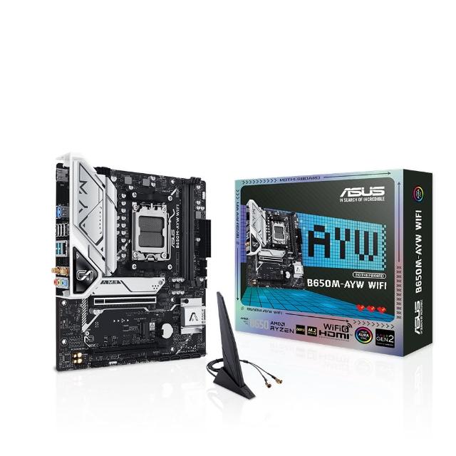 【ASUS 華碩】B650M AYW WIFI DDR5 主機板+AMD R5 7500F MPK 裸裝 含風扇 6核 12緒(M+C組合包)