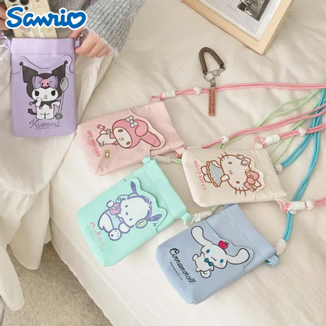【SANRIO 三麗鷗】雙11 三麗鷗口袋斜背手機包 隨身小包(酷洛米/大耳狗/美樂蒂/帕恰狗/凱蒂貓)