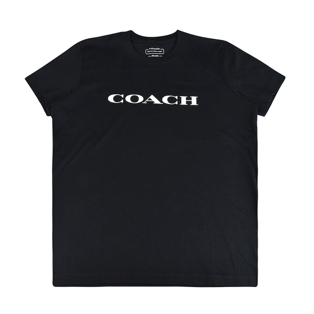 COACH COACH LOGO純棉白字圓領短袖T恤(女款/黑)