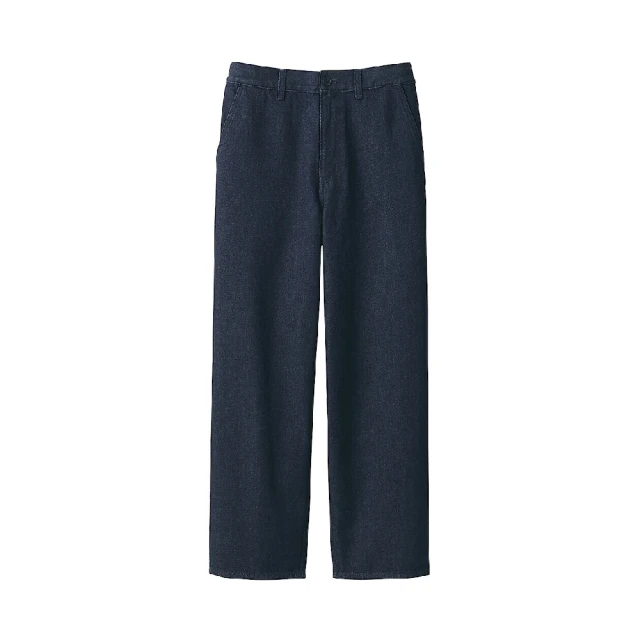 MUJI 無印良品 男吉貝木棉混丹寧寬版褲(暗藍)好評推薦