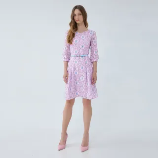 【ILEY 伊蕾】花漾重工蕾絲七分袖洋裝(粉色；M-2L；1233017126)