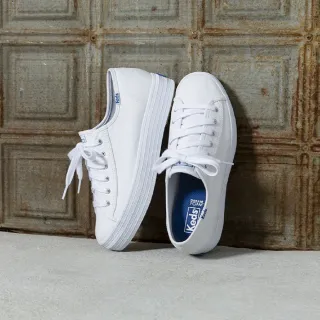 【Keds】TRIPLE KICK 學院風厚底帆布小白鞋-白(9203W133185)