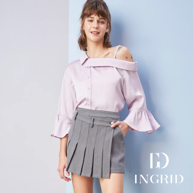 IGD 英格麗 實體同步款-IGD個性方領修身Tshirt短