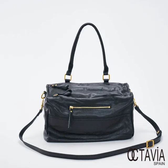【OCTAVIA 8】雙11 OCTAVIA8 真皮- BIG QUEENS 牛皮手提肩背單把空氣方包 - 皇家黑(OCTAVIA 8