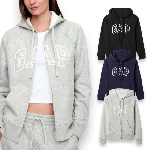 GAP 女生 連帽外套 刺繡字母LOGO 內裡磨毛 棉質 長袖外套 休閒外套(GAP 多色可挑 女款外套)