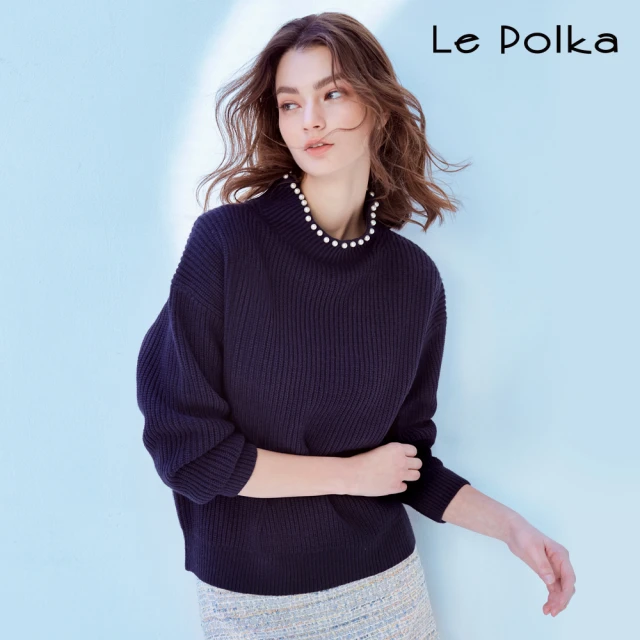 Le Polka 領口珍珠粗針織上衣-女