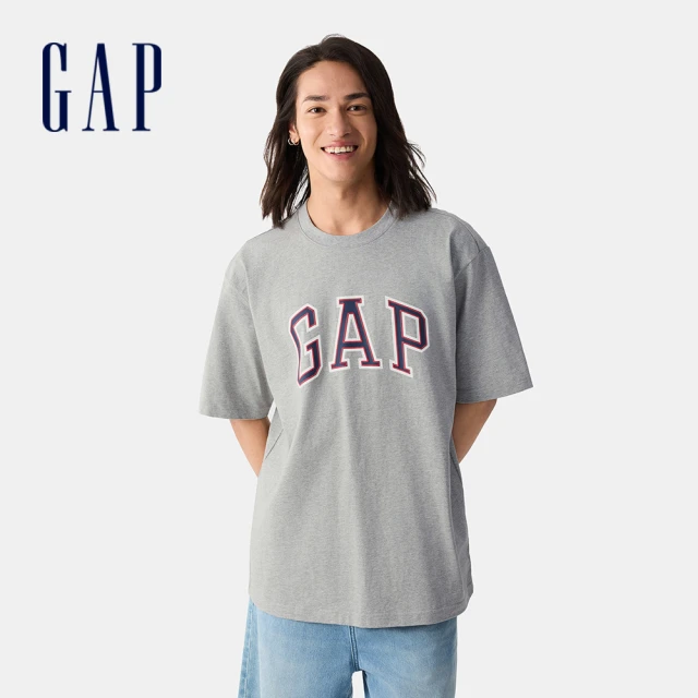 GAP 男裝 Logo純棉印花圓領短袖T恤-淺灰色(725616)