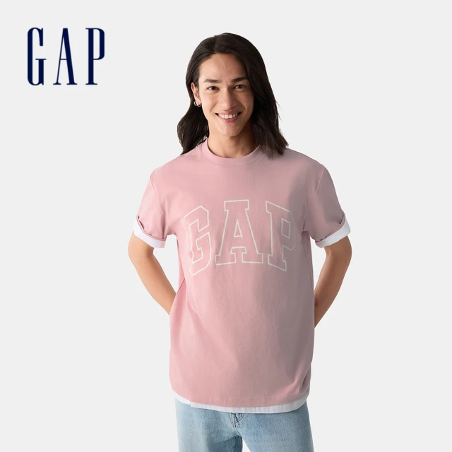 GAP 男裝 Logo純棉印花圓領短袖T恤-粉色(725617)