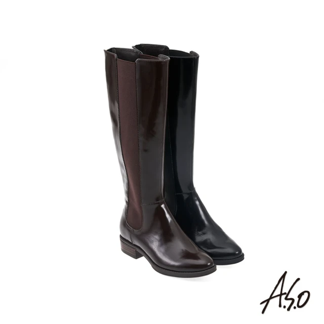A.S.O 阿瘦集團A.S.O 阿瘦集團 A.S.O時尚漆皮彈性長靴(深咖)