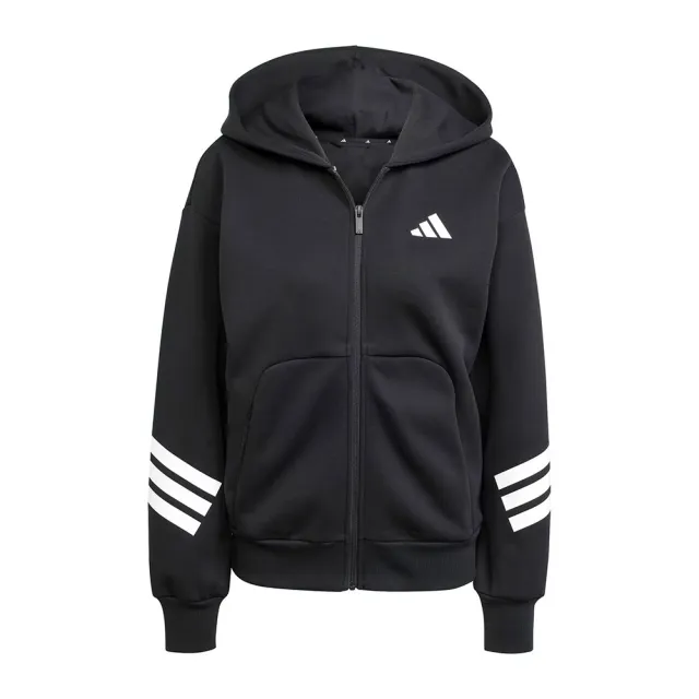 【adidas 愛迪達】W FI 3S FZ HD 女 連帽外套 運動外套 休閒穿搭 黑 白(JE0171)