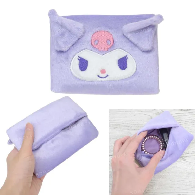 【小禮堂】雙11 Sanrio 三麗鷗 絨毛造型面紙收納包 - 大臉款 Kitty 大耳狗 酷洛米(平輸品)