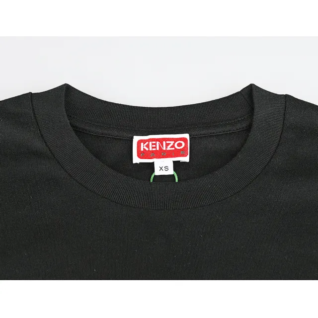 【KENZO】KENZO精工刺繡LOGO純棉海棠花布章圓領短袖T恤(男款/黑)