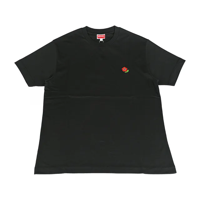 【KENZO】KENZO精工刺繡LOGO純棉海棠花布章圓領短袖T恤(男款/黑)