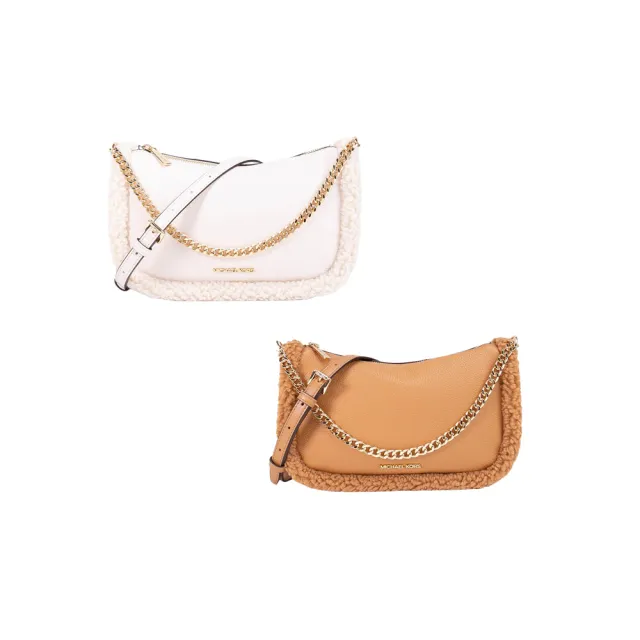 【Michael Kors】CARMELA 荔枝皮紋毛邊手提斜背包(多色可選)