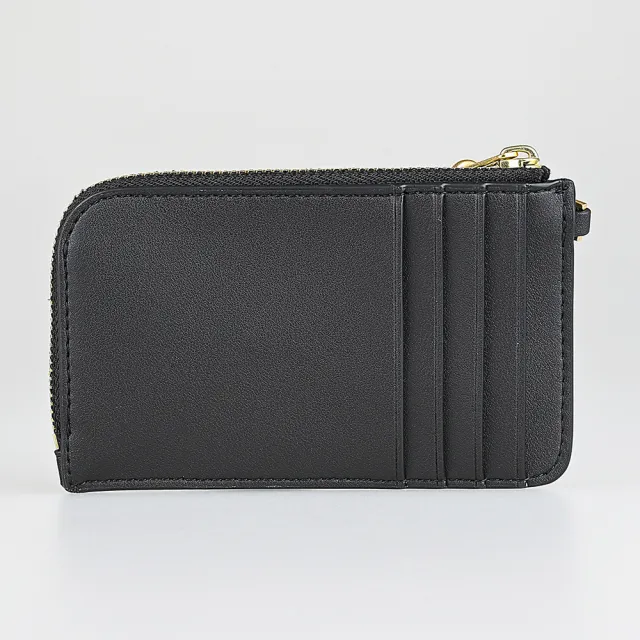【TORY BURCH】TORY BURCH Ella Bio圓形皮標LOGO牛皮4卡拉鍊腕帶卡夾零錢包(黑)