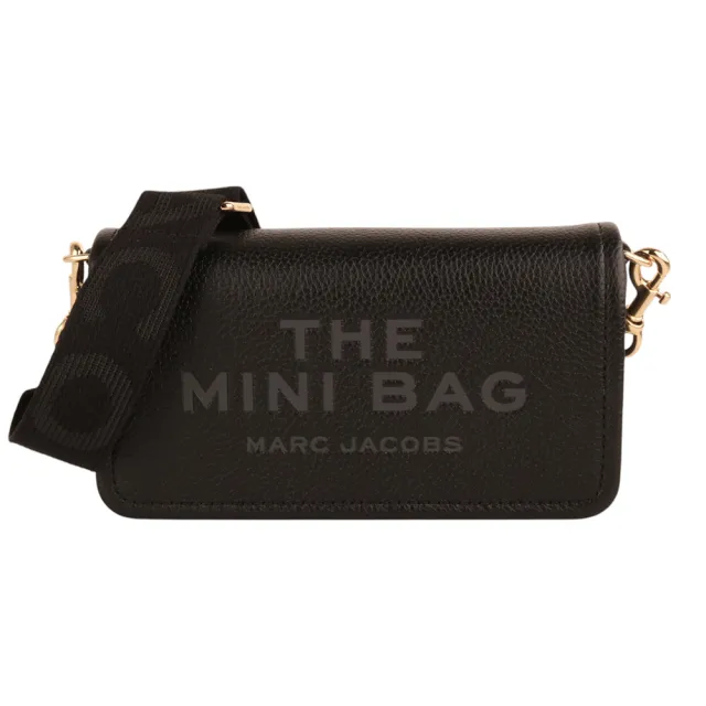 【MARC JACOBS】烙印字母荔枝紋皮革磁釦斜背包(黑)