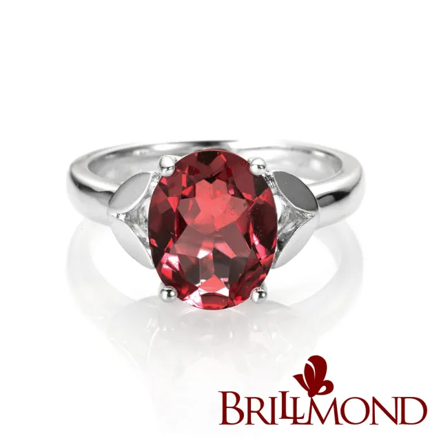 【BRILLMOND】2克拉 天然紅寶石榴石 典雅戒(925銀台 天然寶石2克拉)