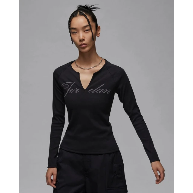 NIKE 耐吉 長袖上衣 無領長袖T恤 女款 AS W J LS KNIT TOP HO 1 黑色(FV7189010)