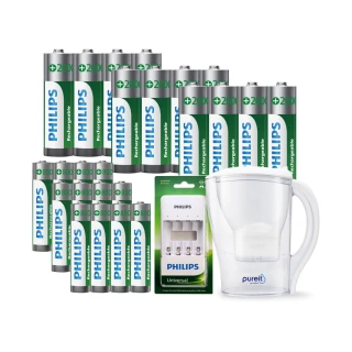 【Philips 飛利浦】低自放鎳氫充電電池3號4入*3+4號4入*3(贈USB 4槽智慧型充電器)