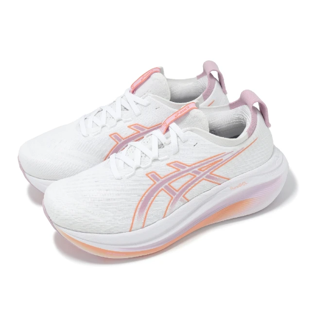 asics 亞瑟士 慢跑鞋 GEL-Nimbus 27 D 女鞋 寬楦 白 紫橘 緩衝 厚底 針織 運動鞋 亞瑟士(1012B752101)