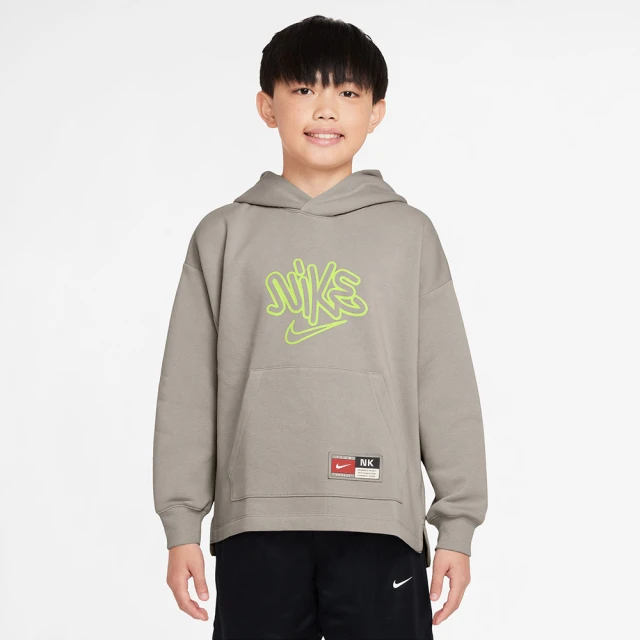 NIKE 耐吉 長袖上衣 大童裝 男女童 帽T 刷毛 K NK COB FLC PO HOODIE 卡其綠 HF8158-009