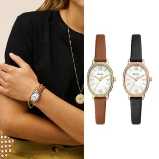 【FOSSIL 官方旗艦館】Penny系列 雅爵復古環鑽女錶 真皮錶帶手錶 23MM 雙12限定(2色可選)