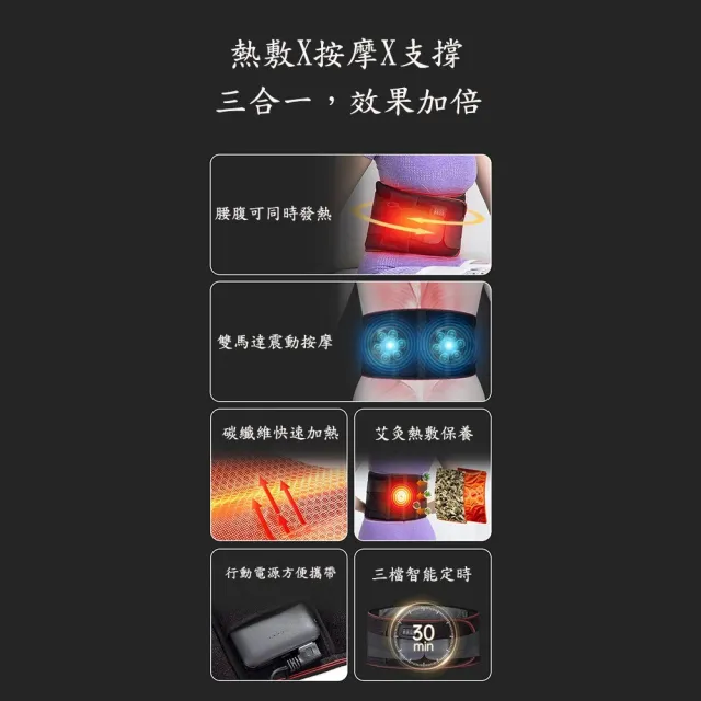 【Smart bearing 智慧魔力】旗艦款遠紅外充電式 熱敷震動按摩 無線彈力鬆緊護腰帶(定時/按摩/熱敷)